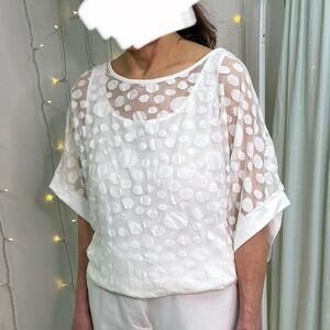 Dress Barn White Sheer Polka Dot Blouse
